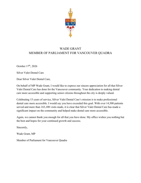Appreciation from Office of MP Wade Grant